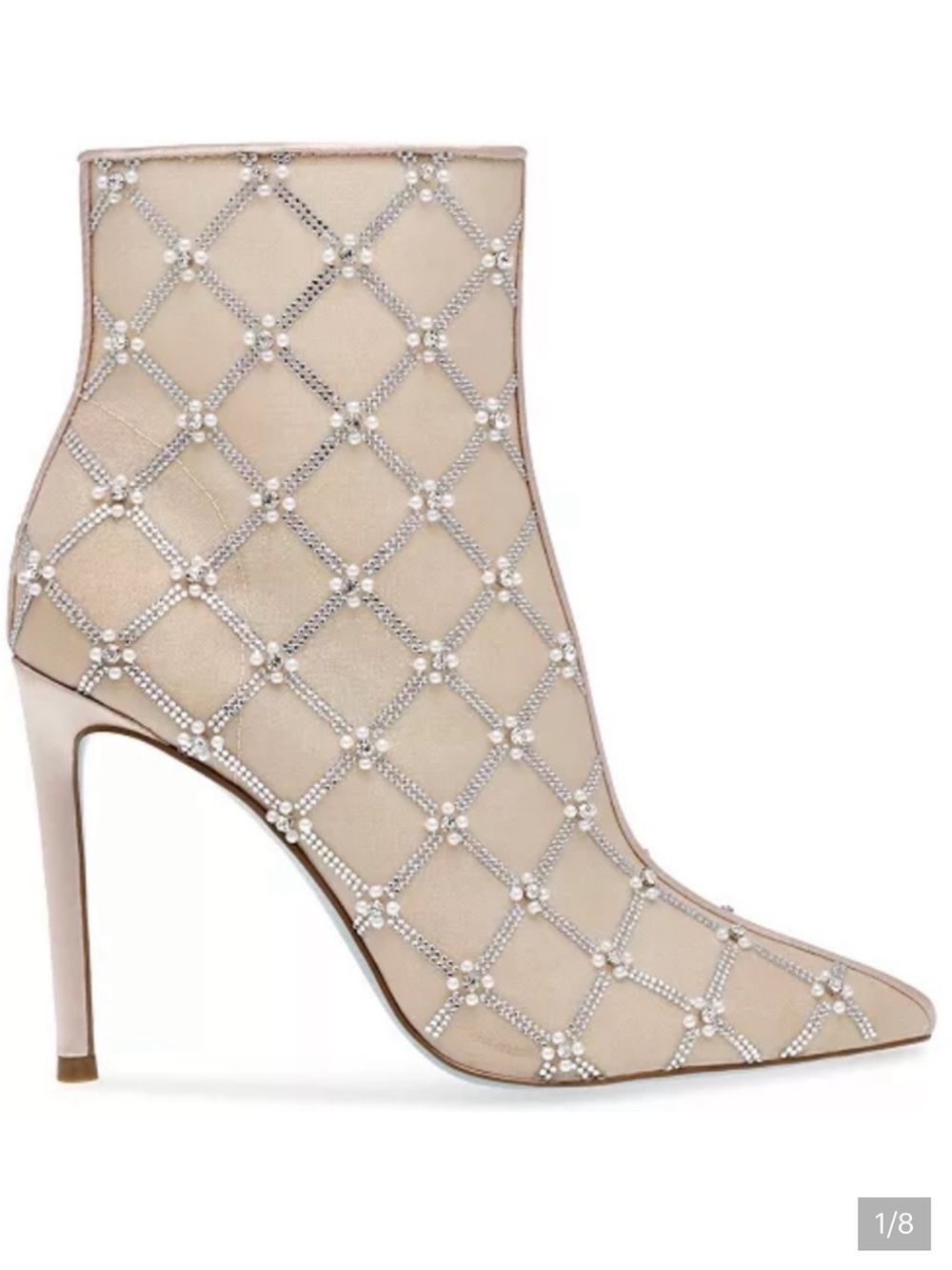 NEW Betsey Johnson Nude Sheer Pearl Lattice Stiletto Ankle Boot BOOTS SIZE 10